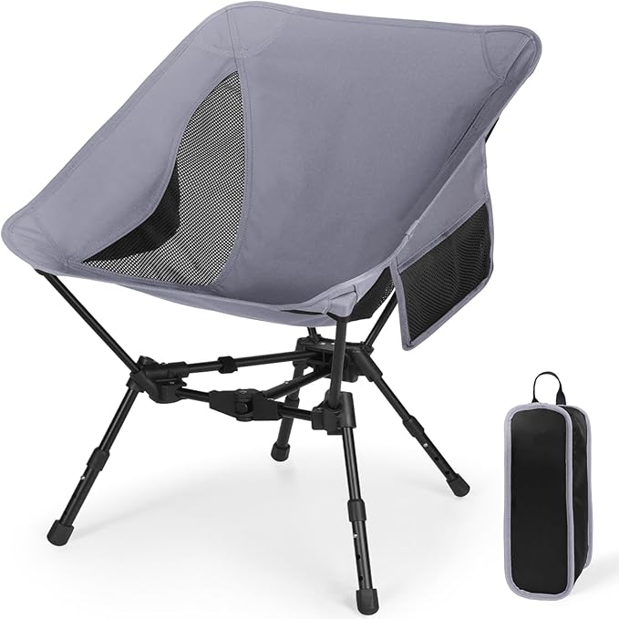 MINGPINHUIUS Lightweight Folding Chair for Camping: Ultra Light Height Adjustable Camp Chair Outdoor Adventures Bilateral Breathable Mesh Structure for Hiking Mountaineering Beach (Gray)