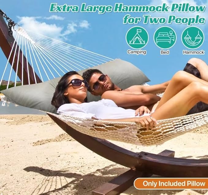 Hammock Pillows Outdoor Waterproof with Ties, 40.5" L X14.5 Wx4 H Extra Large Hammock Cushion All Weather Resistance Outdoor Pillow for Hammock, Patio Furniture, Camping