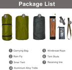 3-4 Season 2 3 Person Lightweight Backpacking Tent Windproof Camping Tent Awning Family Tent Two Doors Double Layer with Aluminum rods for Outdoor Camping Family Beach Hunting Hiking Travel