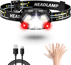 9 LED Headlamp Rechargeable 1 Pack, 2000 Lumens Super Bright Head Lamp with Red Light, 10 Modes, Motion Sensor and Adjustable, IPX5 Waterproof Headlight for Camping Hiking Running