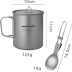 Titanium Backpacking Stove System, Cup/Portable Alcohol Stove/Foldable Spork -750ml Camping Combo (750ml Cup + Spork)