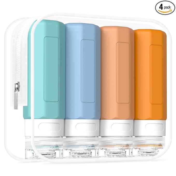 Redfly Travel Bottles for Toiletries, Tsa Approved 3oz Travel Size Containers, Leak Proof Travel Size Toiletries Bottles Silicone, BPA Free Refillable Essentials for Shampoo Conditioners, Mixed