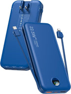 Portable Charger, 12000mAh 22.5W USB C Power Bank Fast Charging with Built-in Cables & Wall Plug, 5-in-1 External Battery Pack with LED Display, Perfect Backup Charger for iPhone, iPad, Samsung Navy