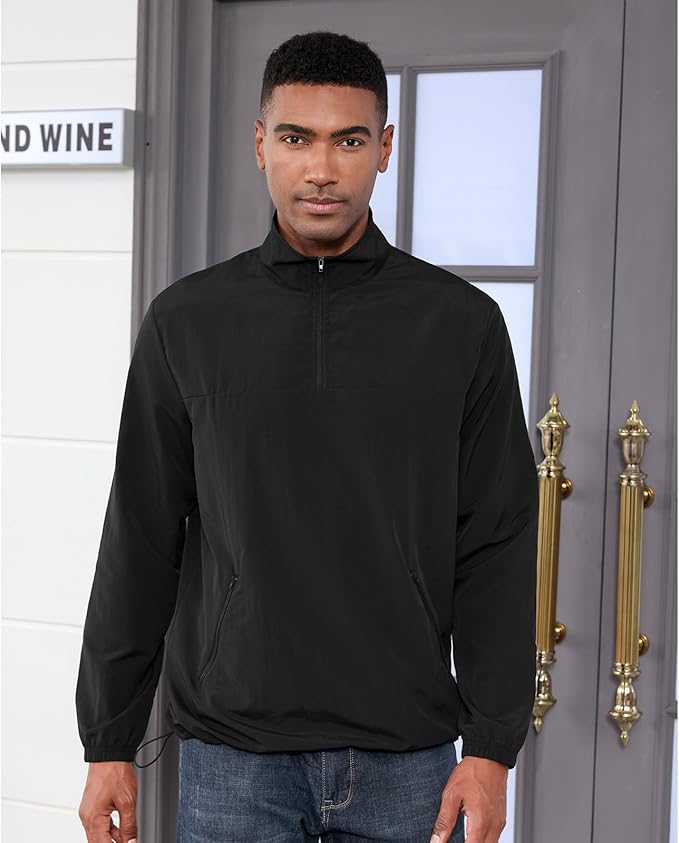 Men's Casual Quarter Zip Pullover Golf Windbreakers Athletic Lightweight Jacket Hiking Running Sweatshirt with Pockets