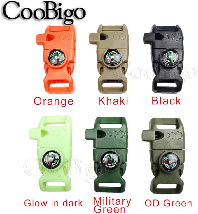 10Pack 5/8" Compass Whistle Buckle Plastic Paracord Bracelet Outdoor Camping Emergency Survival Travel Kits (MilitaryGreen)