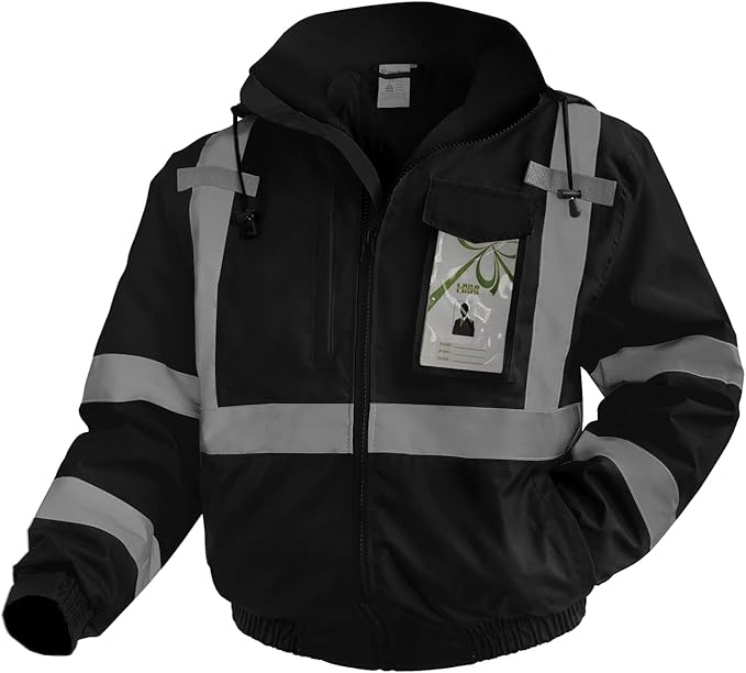 High Vis Safety Jackets, Reflective Work Jacket with Pockets for Men& Women, Construction Coats for Cold Weather, Waterproof Rain Jacket, Class 3, Black Standard, XXL