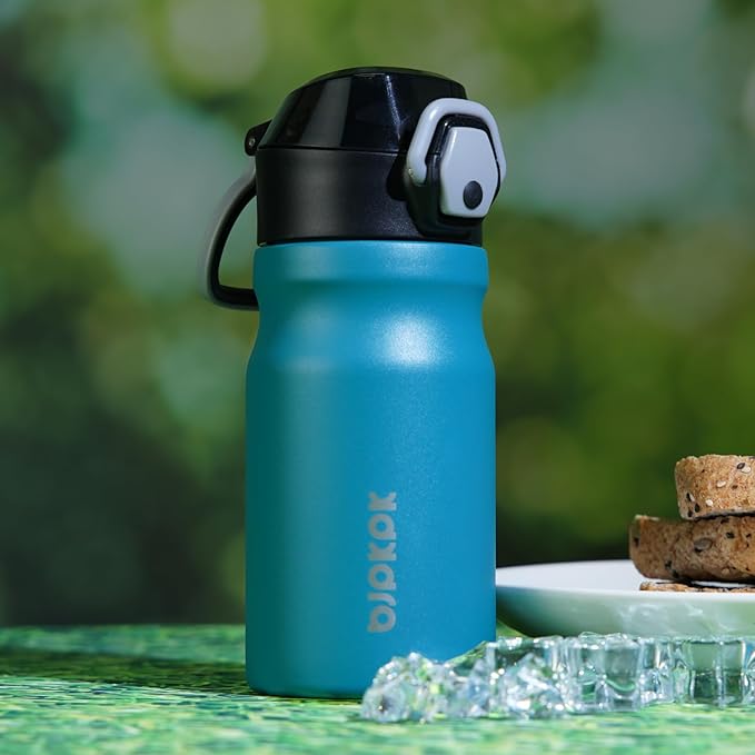 BJPKPK Insulated Water Bottle 14oz Stainless Steel Water Bottles With Straw And Carry Handle Double Wall Metal Thermo,Indigo Black