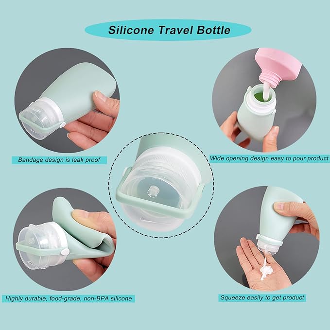 18 Pcs Travel Bottles Set for Toiletries, TSA Approved Travel Size Containers with Bandage Silicone Squeezable for Shampoo Conditioner Lotion Body Wash (Multicolour+Blue Bag)