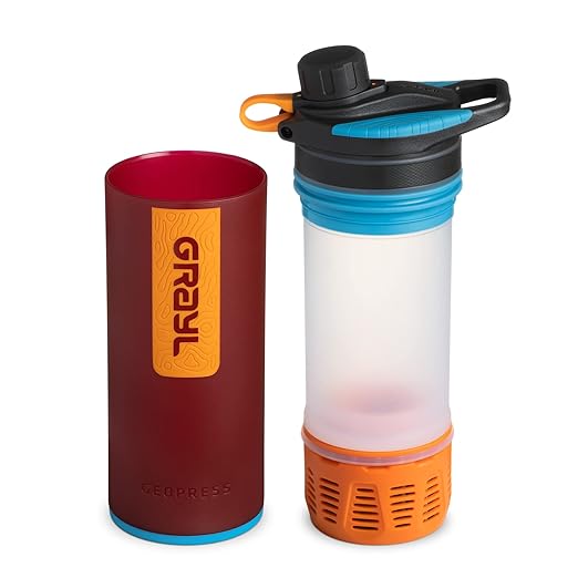 GRAYL GeoPress 24 oz Water Purifier Bottle - Filter for Hiking, Camping, Survival, Travel (Wanderer Red)