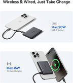 Baseus Picogo Power Bank, Smallest Qi2 Certified 15W MagSafe Portable Charger, 0.5" Ultra Slim 5000mAh Magnetic Battery Pack with Stand, Alloy Wireless Charger for iPhone 17 Pro Max/17 Air/16 Series