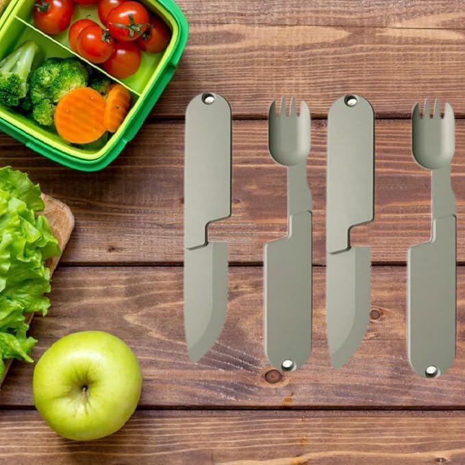 2 in 1 Camping Eating Utensils Set,Reusable Magnetic Camping Utensils Set,Portable Detachable Folding Fork Spoon for Lunch(1Set)