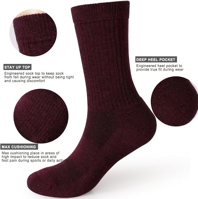 EnerWear 4 Pack Women's Merino Wool Outdoor Hiking Trail Crew Sock