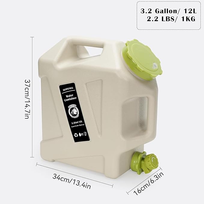 3.2 Gallon Water Jug with Spigot, BPA Free Leak-Proof Camping Water Container, Portable Emergency Water Storage for Outdoor Hiking, Camping, Home Use