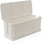 Cable Management Box, Handmade Rattan Cable Organizer with 2 Open Slots, Cord Hider for Power Strip, Router & USB Hub, Registered U.S. Design Patent (D1,112,102), 13" x 5.1" x 5.1", White
