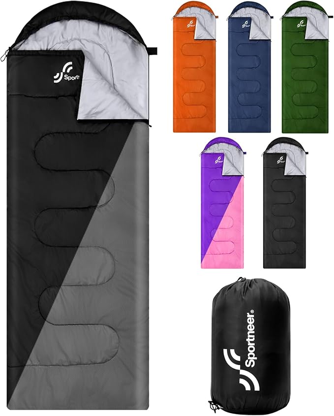 Sportneer Sleeping Bag, 3 Seasons Warm Cold Weather Sleeping Bags for Adults Kids Boys Girls with Compression Sack- Lightweight Camping Essentials Gear Accessories, Backpacking, Hiking