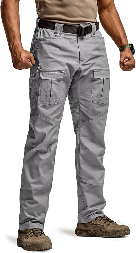 CQR Men's Flex Ripstop Tactical Pants, Water Resistant Stretch Cargo Pants, Lightweight EDC Hiking Work Pants