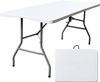 Foldable Table, Plastic 6FT Folding Table, Indoor Outdoor Portable Utility Table with Handle for Party, Camping and Picnic, White