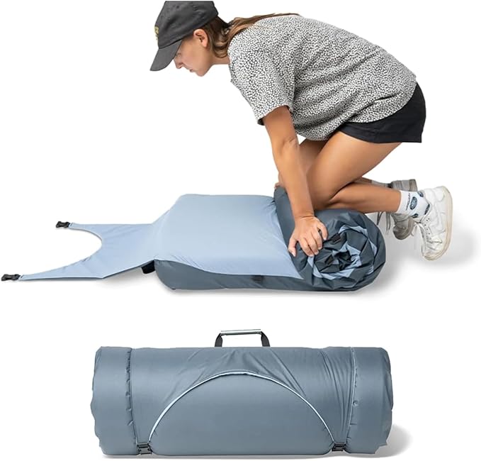 HEST Foamy Camping Mattress Pad - Memory Foam Portable Roll Up Sleeping Cot Mattress for All Adventures - Dual Layer Comfort & Support - No Pump Needed - Water-Resistant Design - Easy Carry Handle