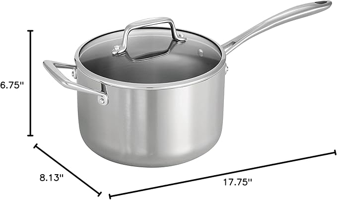 Tramontina Tri-Ply Clad Stainless Steel 4-Quart Sauce Pan with Glass Lid, Induction-Ready, Dishwasher-Safe, NSF-Certified, Made in Brazil