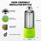 Insulated Water Bottle 87 oz, Triple Wall Vacuum Stainless Steel (Cold for 48 Hrs), Leak Proof & Non-BPA, Modern Water Flask Jug with Paracord Handle & Straw Spout Lids, Ombre Green