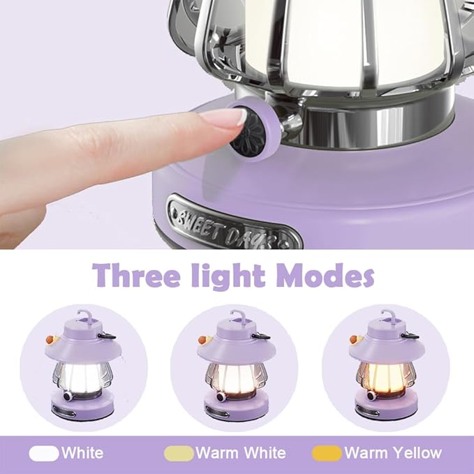 Camping Lantern for Kid Toddler Flashlight with Soft Light & Eye Protection Indoor Outdoor Hanging Tent Portable Night Light Battery Operated Sky Lanterns Rechargeable Lamp Gear Essentials (Purple)