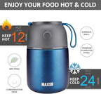 Insulated Thermo Food Jar for Hot & Cold Food for Kids Adult, 17&24 oz Soup Thermal Hot Food Containers for Lunch, Triple Layer Insulation Stainless Steel Food Jar with Spoon (2 Pack Blue)