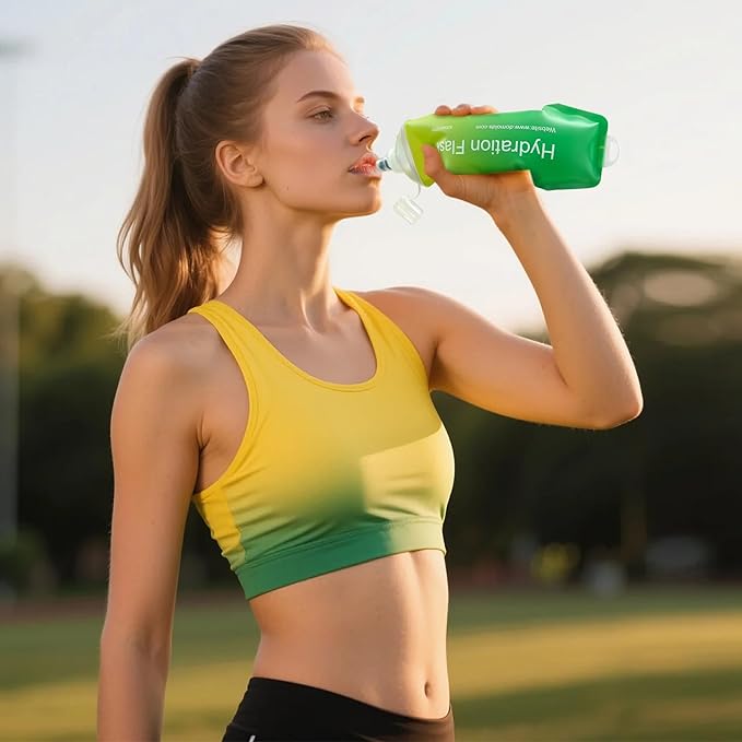 WILDREEDS 500ml Soft Flask, TPU Collapsible Soft Water Bottle for Hydration Pack, Running Vest, Folding Water Bottle for Hiking Cycling Climbing-1Pcs, Yellow to Green