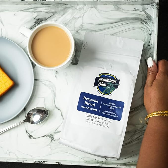 Plantation Blue Bespoke Blend of Blue Mountain and Hawaiian Kona Coffee Whole Beans (1lb)