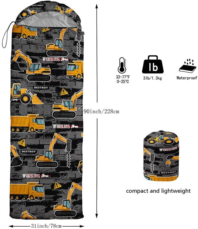 Kids Sleeping Bag for Boys Girls,Rocket Moon Print-Lightweight Warm Portable Outdoor Indoor-Waterproof Cold Weather Resistant Sleeping Bag for Camping Hiking