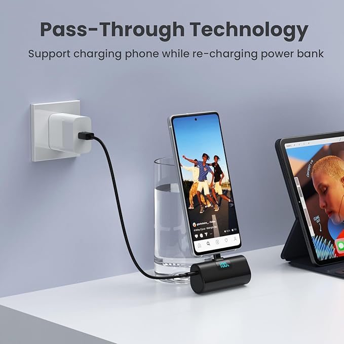 [2-Pack]Portable Charger for iPhone 16/15 Series,5200mAh PD USB C Power Bank Built-in USB-C Connector,Battery Pack Compatible with iPhone 16/16 Plus/16 Pro/16 Pro Max/15 Series,Android (Black+Black)