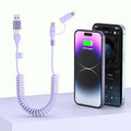 Coiled 4-in-1 USBA/Type C to USB-C/Lightning Cable Multi Combo for Apple Carplay& Android Auto,Purple 3A 60W Fast Charge & Data Sync Car Charger Cord for iPhone 15/14/13/12，Samsung Galaxy,Android-MFi