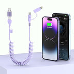 Coiled 4-in-1 USBA/Type C to USB-C/Lightning Cable Multi Combo for Apple Carplay& Android Auto,Purple 3A 60W Fast Charge & Data Sync Car Charger Cord for iPhone 15/14/13/12，Samsung Galaxy,Android-MFi