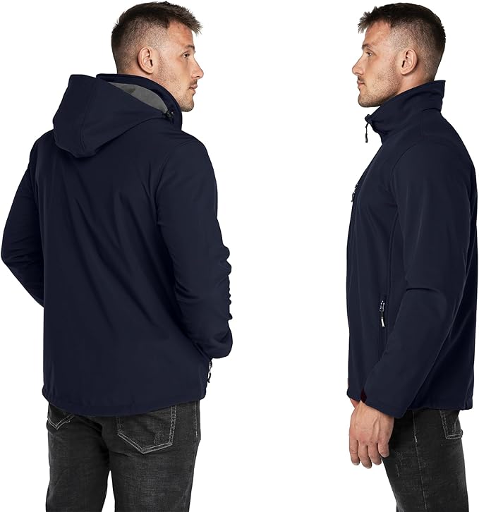 Outdoor Ventures Men's Lightweight Softshell Jacket Fleece Lined Hooded Water Resistant Winter Hiking Windbreaker Jackets