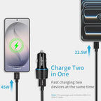 67.5W Car Charger USB C Super Fast Charging, 45W USBC & QC3.0 Port Plug for iPhone 17 Pro Max/Air/16/15/iPad, Samsung S26/S25 Android Cell Phone, Dual 12V Cigarette Lighter Adapter+ 3.3ft Type C Cable
