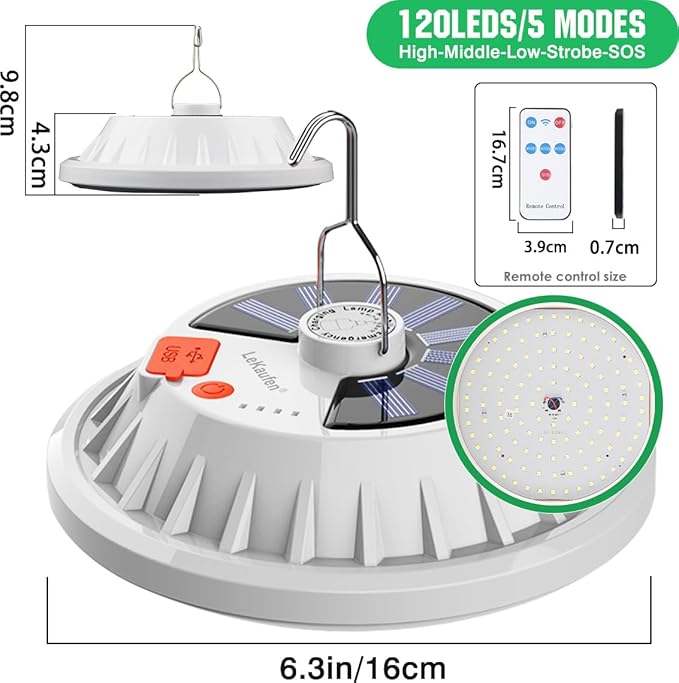 USB Solar Camping Light Remote Tent Light 2 Pack - 4000LM Portable LED Rechargeable Camping Lantern Hanging Waterproof Emergency Light for Camping, Hiking, Power Failure, Hurricane (120 LEDs)