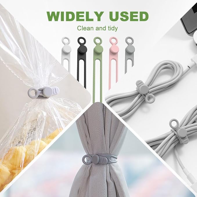12PC Data Cable Organizer, 2026 Upgrade Silicone Cable Ties Reusable Cable Management Organizers, Multipurpose Elastic Cord Organizer for Fastening and Bundling Cable Cords Wires (10PC Mix)