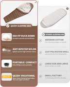 0 Degree Sleeping Bag for Adults 650 Fill Power Down Sleeping Bag for Cold Weather -20F / -8F / 0F / 10F Large Lightweight