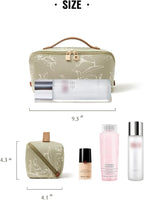 EACHY Travel Makeup Bag, Large Capacity Cosmetic Bags for Women, Waterproof Portable Pouch Open Flat Toiletry Bag Pattern Make up Bag (F-Green)
