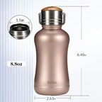 YOHKOH Mini Insulated Water Bottle With Bamboo Lid - 8.8oz Small Vacuum Insulated Water Bottle for Women Kids, 12 Hrs Hot & 24 Hrs Cold Stainless Steel Thermos Leak-Proof BPA-Free (8.8oz,Gold)