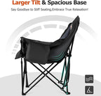 Overmont Oversized XL Camping Chair for Adults - 400lbs Support Heavy-Duty Padded Folding Chair with Side Pocket Cup Holder Cooling Bag for Outdoor Sports Garden Beach Fishing Lawn Black
