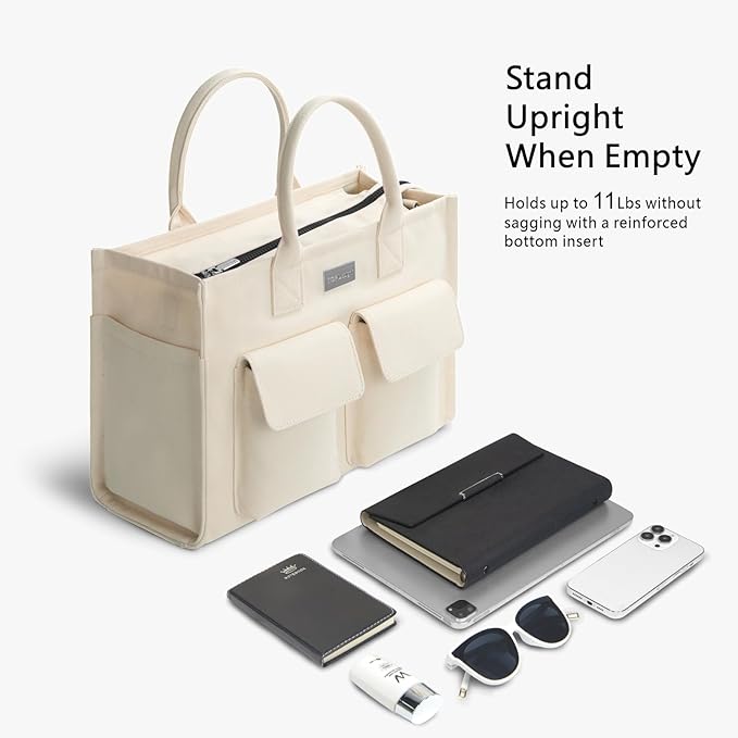 TOPDesign Heavy-Duty Canvas Tote Bag for Women, Adjustable Crossbody/Shoulder Handbag with 9 Pockets, Everything Tote