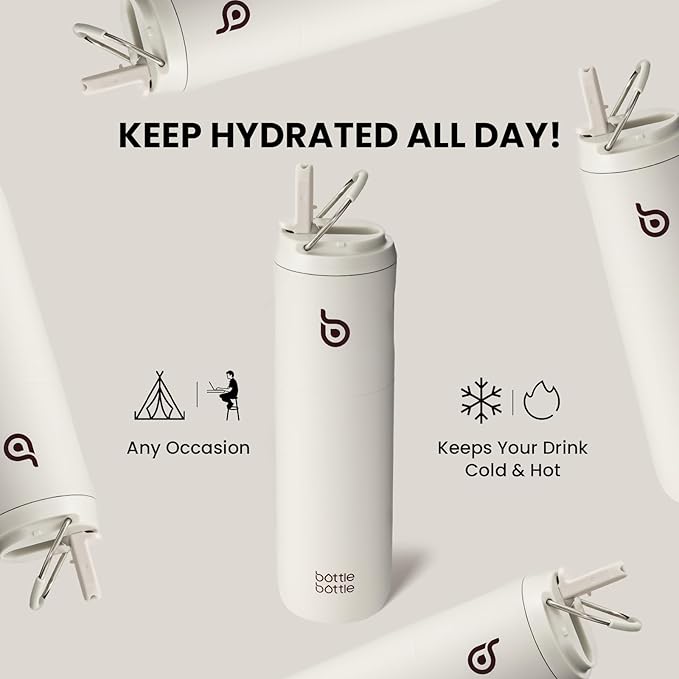 BOTTLE BOTTLE Insulated Water Bottle 24oz with Straw Lid and Handle for Sports Travel Gym Stainless Steel Water Bottles Double-Wall Vacuum Metal Leak Proof BPA-Free