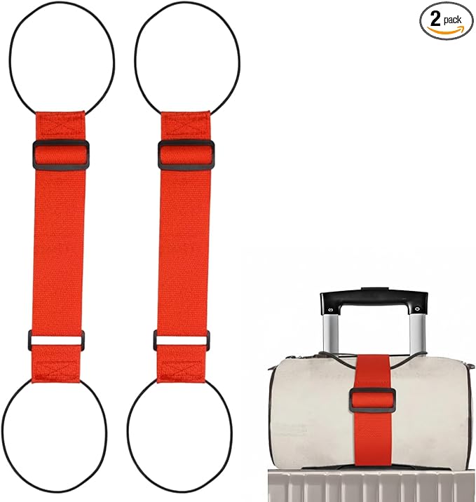 2Pcs Luggage Straps for Suitcases, Adjustable Luggage Connector Straps, Luggage Straps Bag Bungee, Add a Bag Easy to Travel Suitcase (Red)