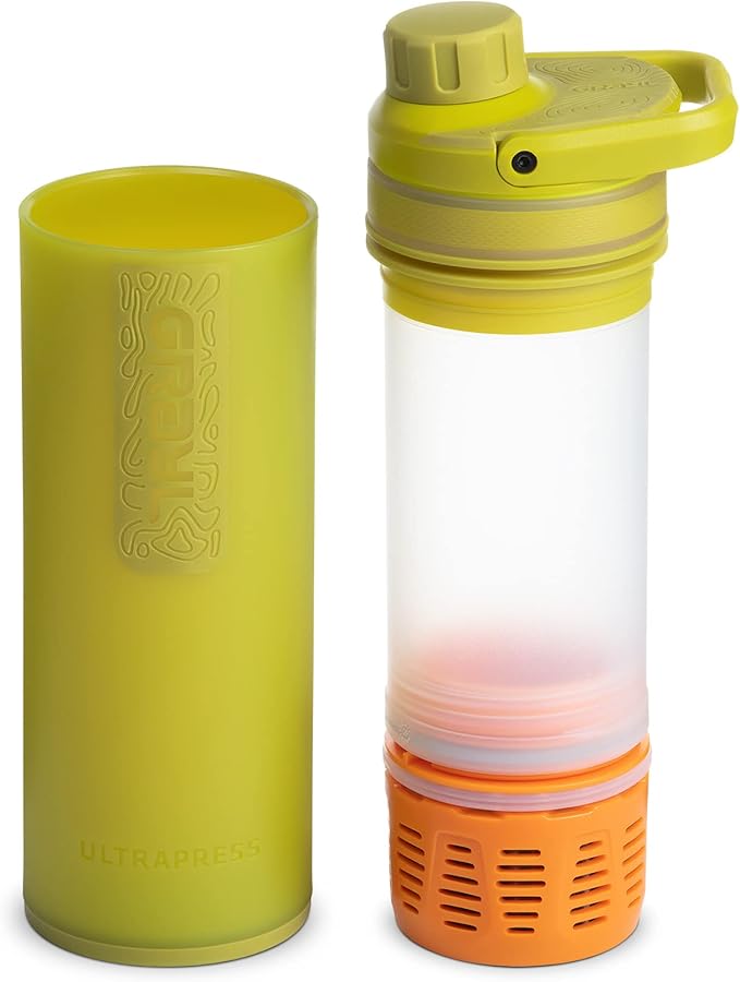 GRAYL UltraPress Water Purifier & Filter Bottle for Hiking, Backpacking, and Travel (Forager Moss)