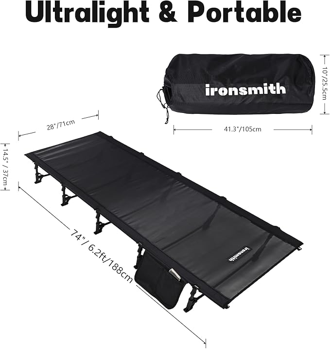 Camping Cot, Portable Camping Bed for Adults Children,Ironsmith Foldable Sleeping cots for Hiking,Camping,Travel,Support 330LB,Foldable Bed for Office nap (Black#Mesh Surface)