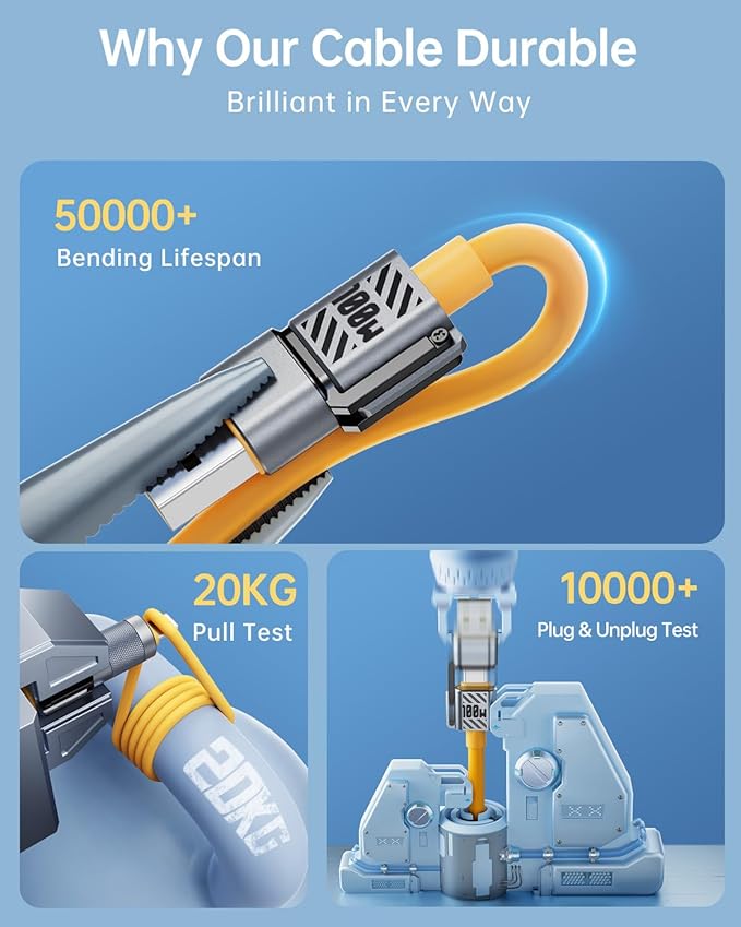 4 in 1 USB C Cable 100W Fast Charging & Data Transfer, Thicker Silicone Multi Charger Cord for iPhone iPad Charger Wire Combo with L/Type C/USB A for iPhone 17/16/15/Macbook (Yellow)