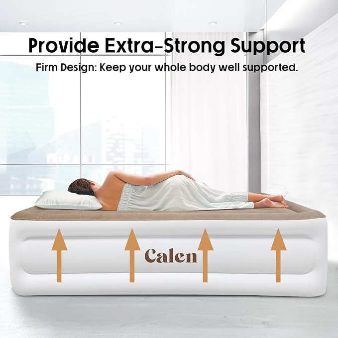 CALEN Queen Air Mattress with Electric Built in Pump, Luxury Double High Inflatable Mattress for Camping, Home&Guests, 18" Blow up Airbed- Fast Inflation/Deflation - 650lb MAX