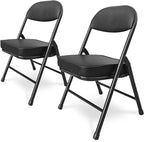 Mini Padded Folding Chairs, Garage Stool, Portable Camping Chair with Cushion, Lightweight Lawn Chair, for Outdoor Sports Events, Patio, Fishing, Hiking, Hunting, Picnic, Beach (Black 2 Pack)
