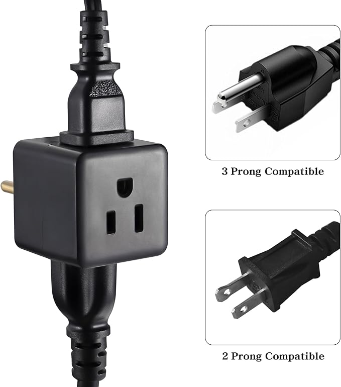 3 Outlet Wall Adapter UL Listed 3 Outlet Power Cube Tap, 3-Prong Outlet Splitter, Multi Plug Outlet Grounded Indoor, 3 Way Plug Adapter, Outlet Extender for Home or Travel (Black, 3 Pack)
