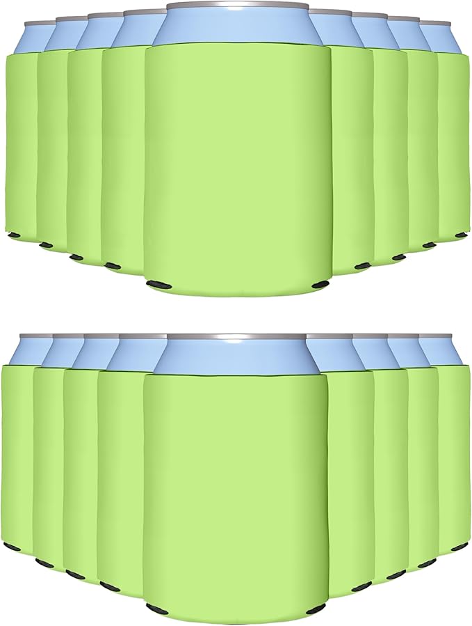 PartyPrints 25 Pack Lime Green Blank Can Cooler Sleeves, Customizable Bulk Insulated Foam for Beer, Collapsible Plain Drink Holder, Cold Soda Insulator, 12oz Regular, 16oz Tall Cans